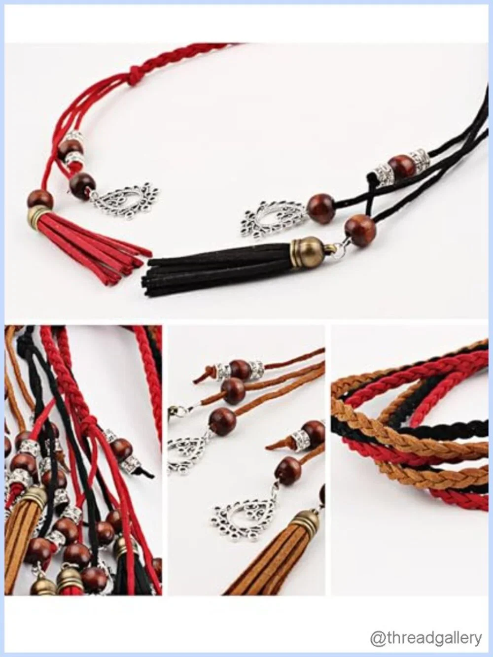 PU Leather Rope Waist Belt Woven Tassel Chain for Dress Skirt Boho